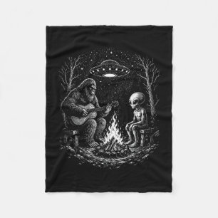 Bigfoot playing guitar campfire alien ufo camping fleece blanket