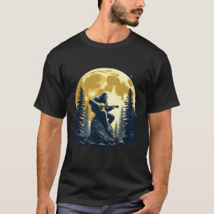 Bigfoot Playing Guitar Full Moon Forest Sasquatch T-Shirt