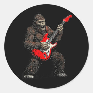Bigfoot Playing Guitar Rock Music Band Sasquatch Classic Round Sticker