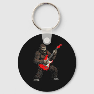 Bigfoot playing guitar rock music band sasquatch key ring