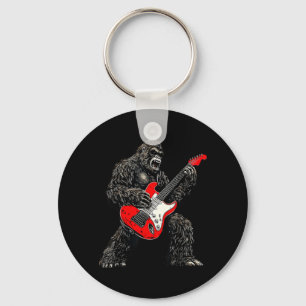 Bigfoot Playing Guitar Rock Music Lover Sasquatch Key Ring