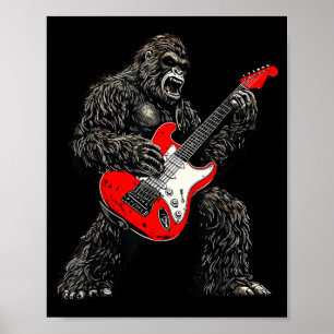 Bigfoot Playing Guitar Rock Music Lover Sasquatch Poster