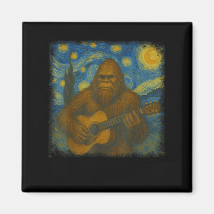 Bigfoot Playing Guitar Van Gogh Starry Night Style Magnet