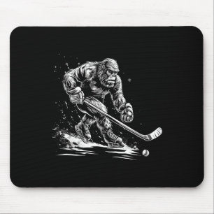 Bigfoot Playing Hockey Player Funny Sasquatch Ice Mouse Pad