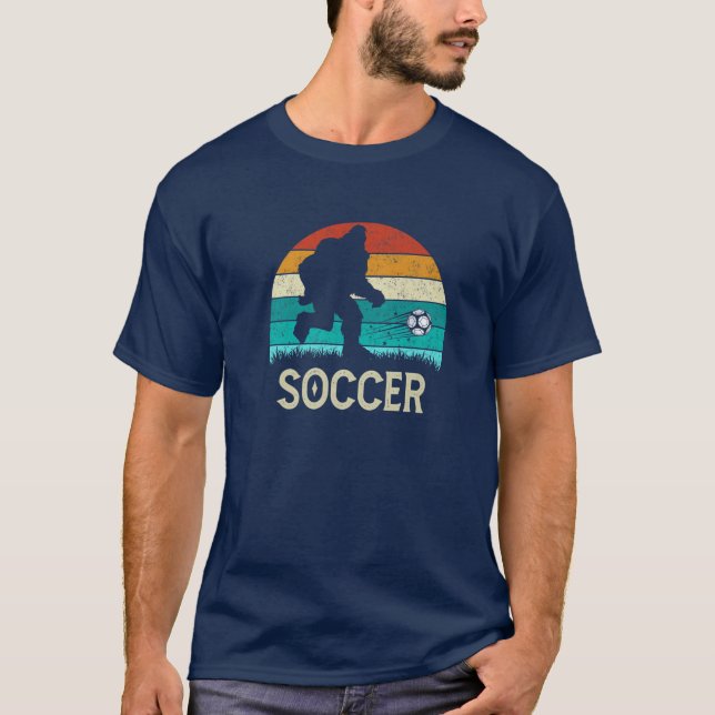 Bigfoot Playing Soccer Game Funny Sasquatch Soccer T-Shirt (Front)