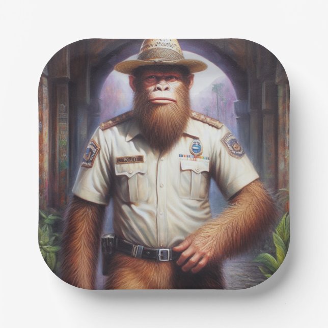 Bigfoot Policeman Paper Plate (Front)