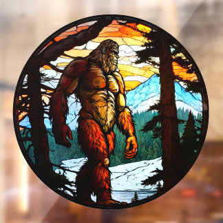 Bigfoot Prowls Mountain Forest Faux Stained Glass