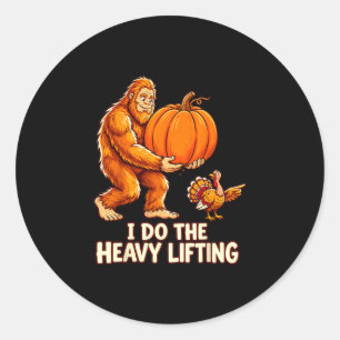 Bigfoot pumpkin harvest thanksgiving heavy lifting classic round sticker