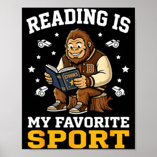 Bigfoot reading books cute men women kids reading poster