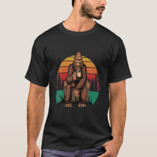 Bigfoot Relaxing Coffee Retro Vector Illustration T-Shirt