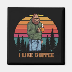 bigfoot relaxing drink coffee retro magnet