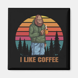 bigfoot relaxing drink coffee retro magnet