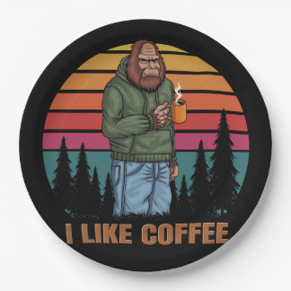 bigfoot relaxing drink coffee retro paper plate