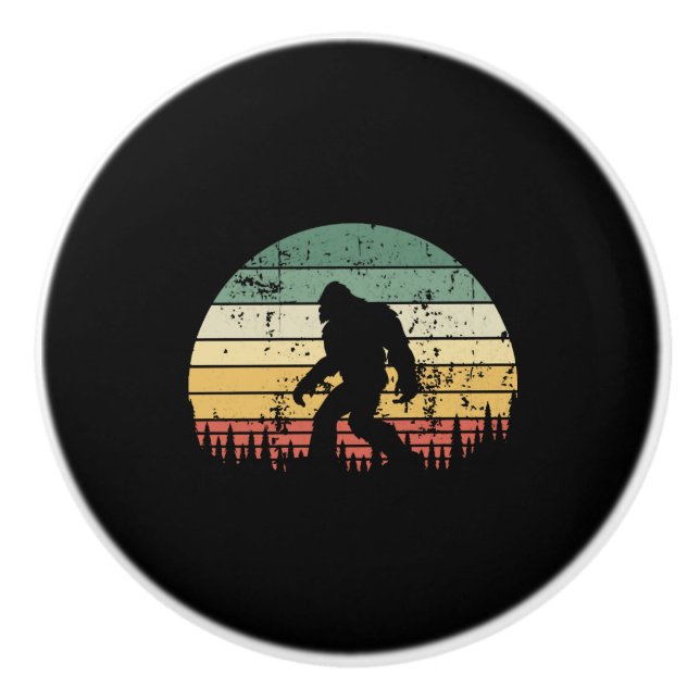 Bigfoot Retro Sunset Gift Ceramic Knob (Front)