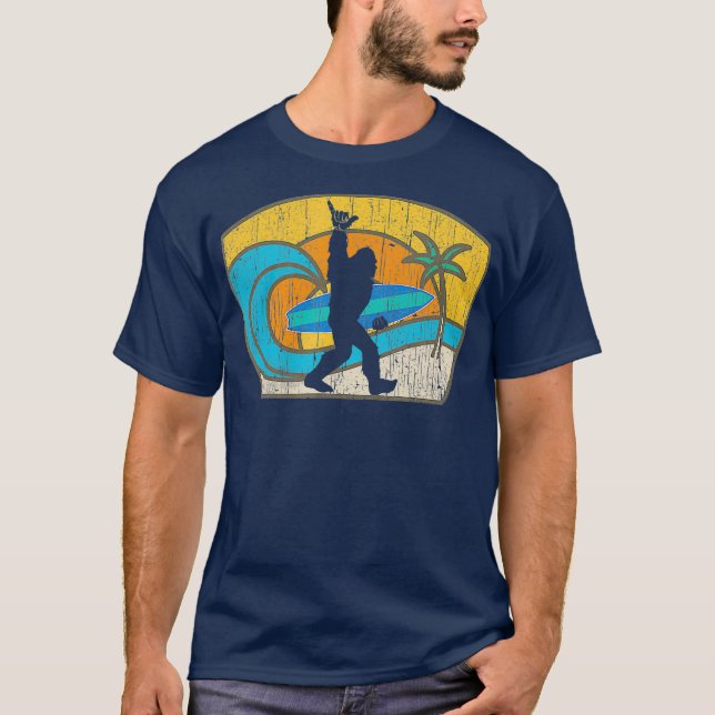 Bigfoot Retro Surfing Gift for Shaka Aloha Dude T-Shirt (Front)