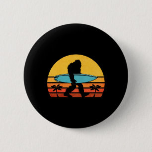 Bigfoot Retro Surfing , Tropical Sasquatch Surfer 6 Cm Round Badge