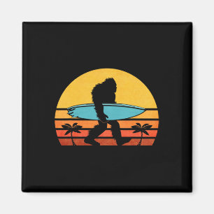 Bigfoot Retro Surfing , Tropical Sasquatch Surfer  Magnet
