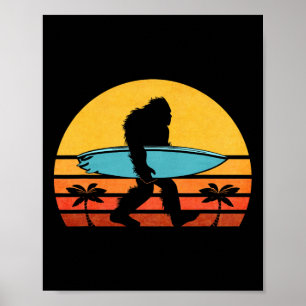 Bigfoot Retro Surfing , Tropical Sasquatch Surfer Poster