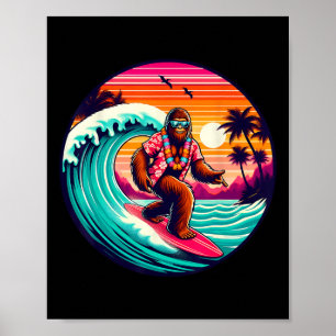 Bigfoot Retro Surfing Tropical Sasquatch Surfering Poster