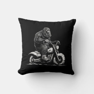 Bigfoot Riding A Motorcycle Bike Funny Sasquatch M Cushion