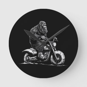 Bigfoot Riding A Motorcycle Bike Funny Sasquatch M Round Clock