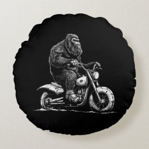 Bigfoot Riding A Motorcycle Bike Funny Sasquatch M Round Cushion