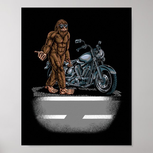 Bigfoot Riding A Motorcycle Bike Trying To Hitch A Poster (Front)