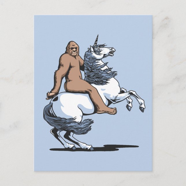 Bigfoot Riding a Unicorn Postcard (Front)