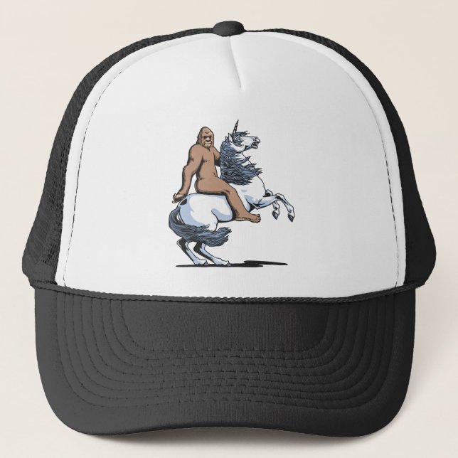 Bigfoot Riding a Unicorn Trucker Hat (Front)