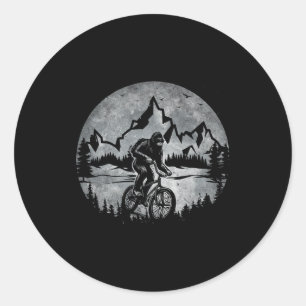 Bigfoot Riding Bicycle Mountain Biking Moon Bigfoo Classic Round Sticker