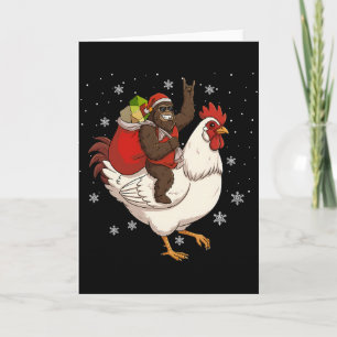 Bigfoot Riding Chicken Deer Xmas Chicken Christmas Card