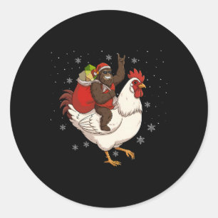 Bigfoot Riding Chicken Deer Xmas Chicken Christmas Classic Round Sticker