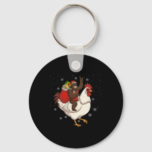 Bigfoot Riding Chicken Deer Xmas Chicken Christmas Key Ring