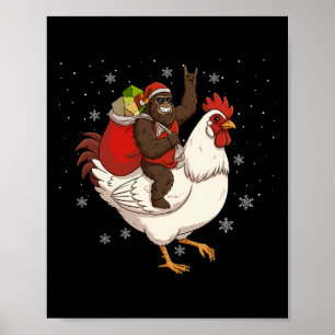 Bigfoot Riding Chicken Deer Xmas Chicken Christmas Poster