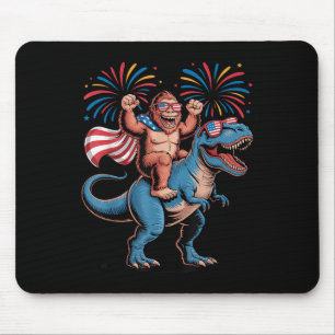 Bigfoot Riding Dinosaur Independence Day Happy 4th Mouse Pad