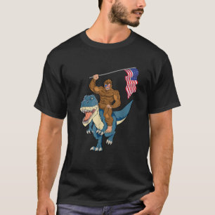 Bigfoot Riding Dinosaur T Rex Funny 4th Of July Sa T-Shirt