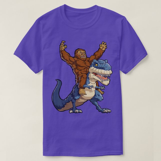 Bigfoot Riding Dinosaur T Rex Funny Men Boys Sasqu T-Shirt (Design Front)