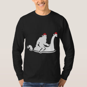 Bigfoot Riding Loch Ness Monster Christmas Funny X T-Shirt