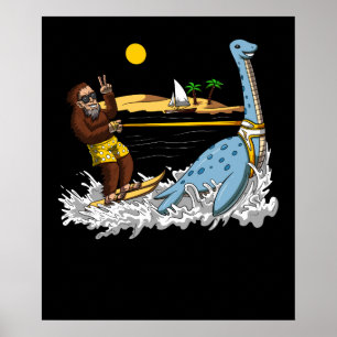 Bigfoot Riding Loch Ness Monster Funny Conspiracy Poster