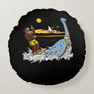 Bigfoot Riding Loch Ness Monster Funny Conspiracy Round Cushion