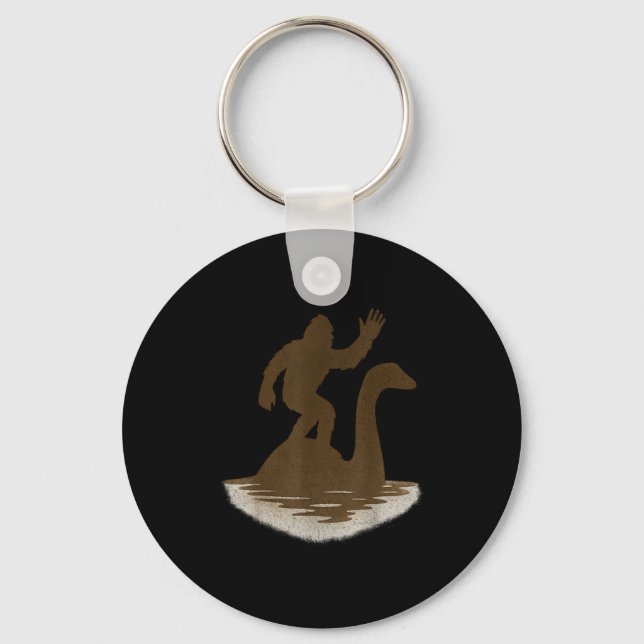 Bigfoot Riding Loch Ness Monster Funny Sasquatch  Key Ring (Front)