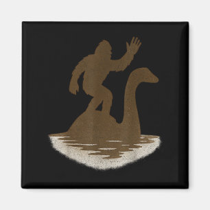 Bigfoot Riding Loch Ness Monster Funny Sasquatch  Magnet