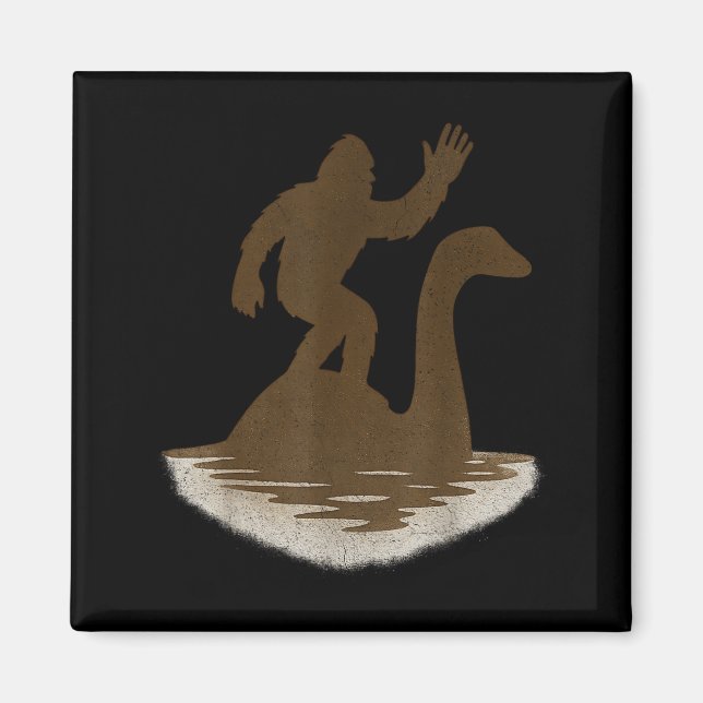 Bigfoot Riding Loch Ness Monster Funny Sasquatch  Magnet (Front)