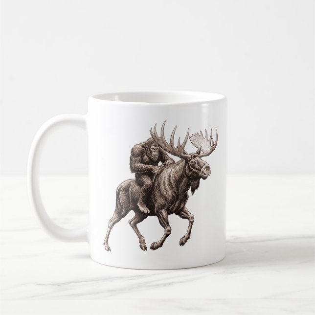 Bigfoot Riding Moose Coffee Mug (Left)