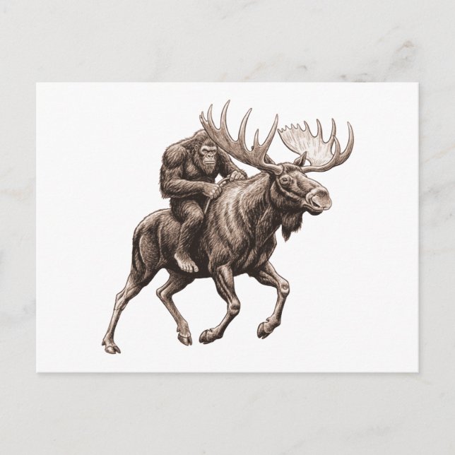 Bigfoot Riding Moose  Holiday Postcard (Front)
