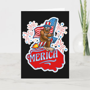 Bigfoot Riding On Firework 4th Of July Independenc Card