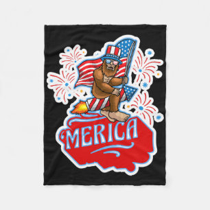 Bigfoot Riding On Firework 4th Of July Independenc Fleece Blanket