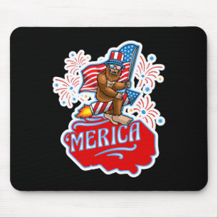 Bigfoot Riding On Firework 4th Of July Independenc Mouse Pad