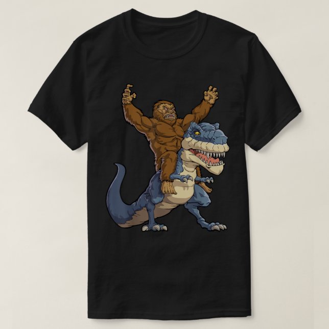 Bigfoot Riding T-Rex Funny Design T-Shirt (Design Front)