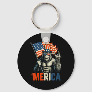 Bigfoot Rock And Roll merica Usa American Flag 4th Key Ring